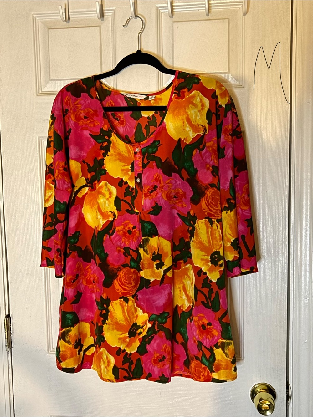 Vibrant Floral Pink & Yellow Scoop Neck Women's Top